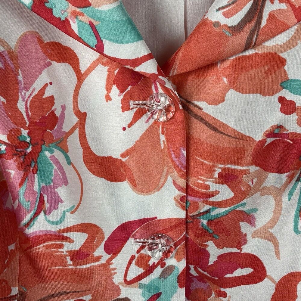Le Suit Blazer Jacket Womens 12 Multicolor Floral Pink Print Button Preppy - Picture 4 of 8
